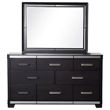 8 Drawer Dresser & Mirror Set with Smoked Mirror Accents